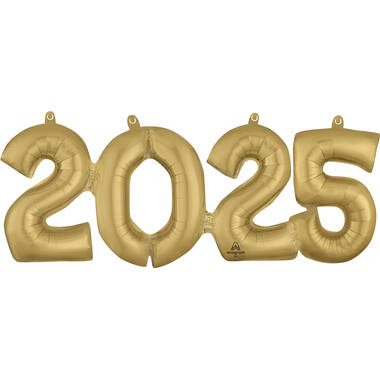 Foil balloon - Numbers - Block Phrase "2025" - White Gold